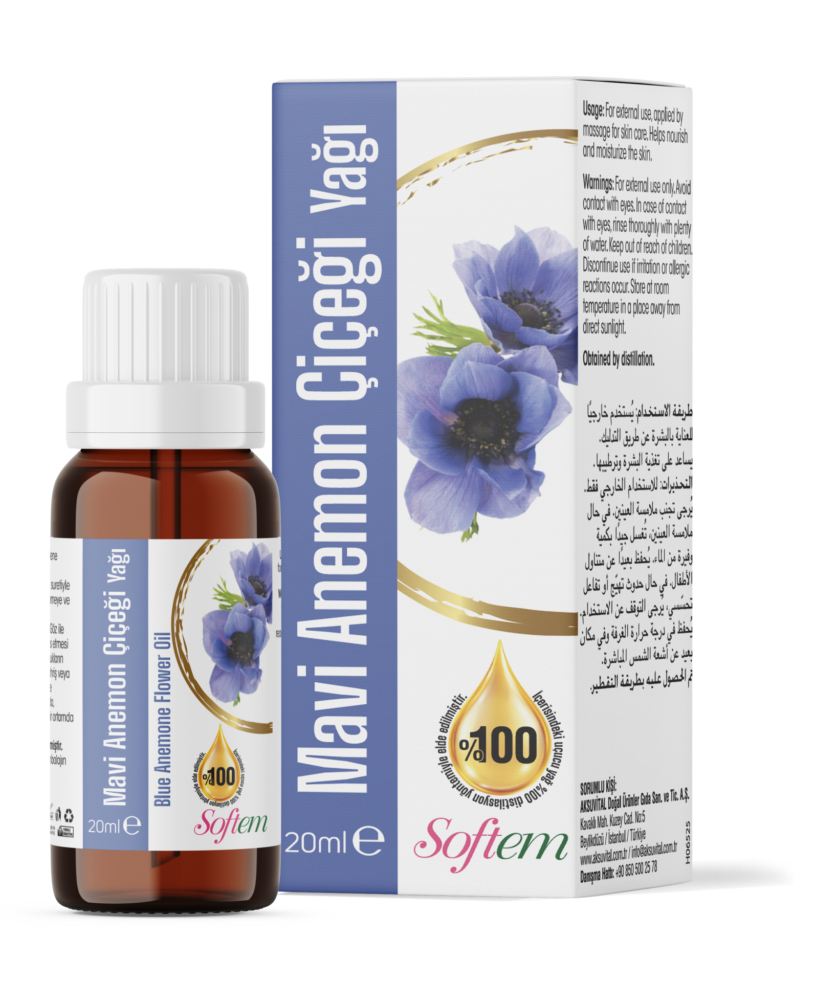 Softem Mavi Anemon Çiçeği Yağı 20 ML | %100 Doğal Uçucu Yağ