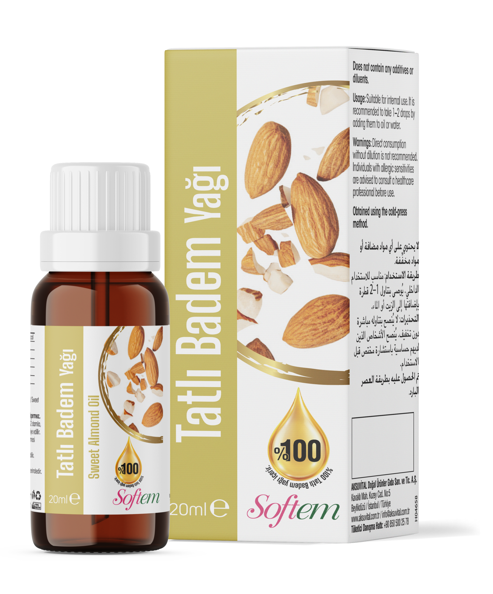 Softem Tatlı Badem Yağı 20 ML | %100 Doğal Sabit Yağ